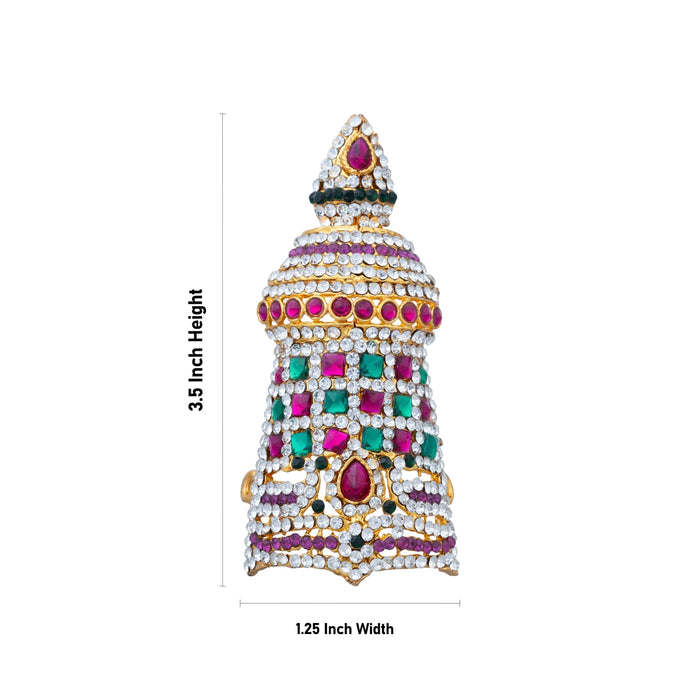 Half Stone Crown - 3.5 X 1.25 Inches | Multicolour Stone Kireedam/ Stone Kiridam/ Mukut For Deity Decor - Head & Face Accessories
