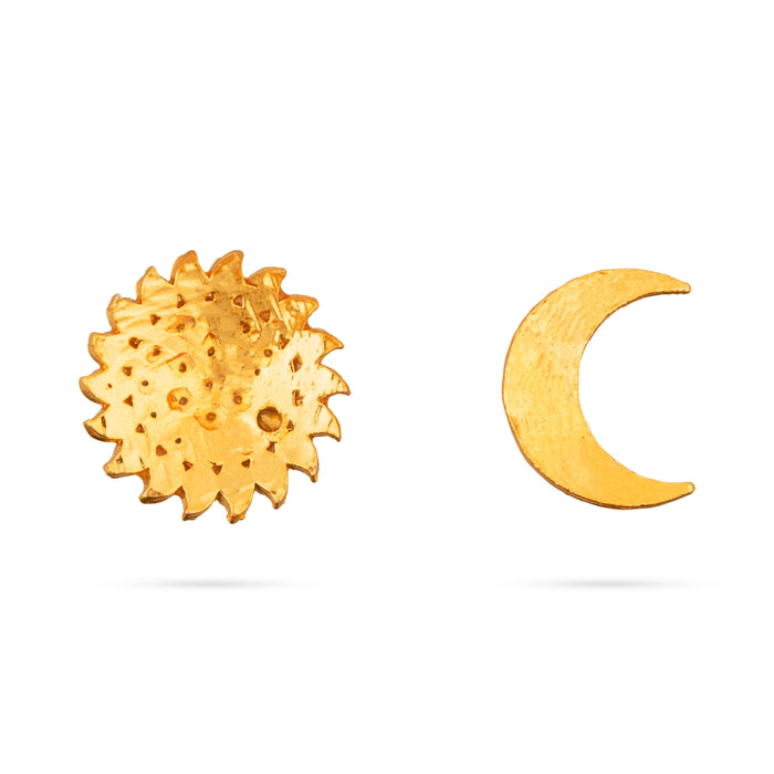 Stone Sun And Moon Pair - 0.75 Inch | Varalakshmi Decor/ Hair Accessories/ Sun Moon Stone Jewellery For Deity - Head & Face Accessories