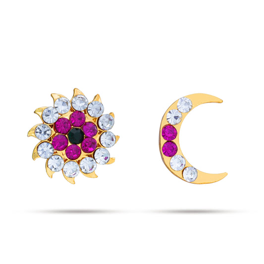 Stone Sun And Moon Pair - 0.5 Inch | Varalakshmi Decor/ Hair Accessories/ Sun Moon Stone Jewellery For Deity - Head & Face Accessories