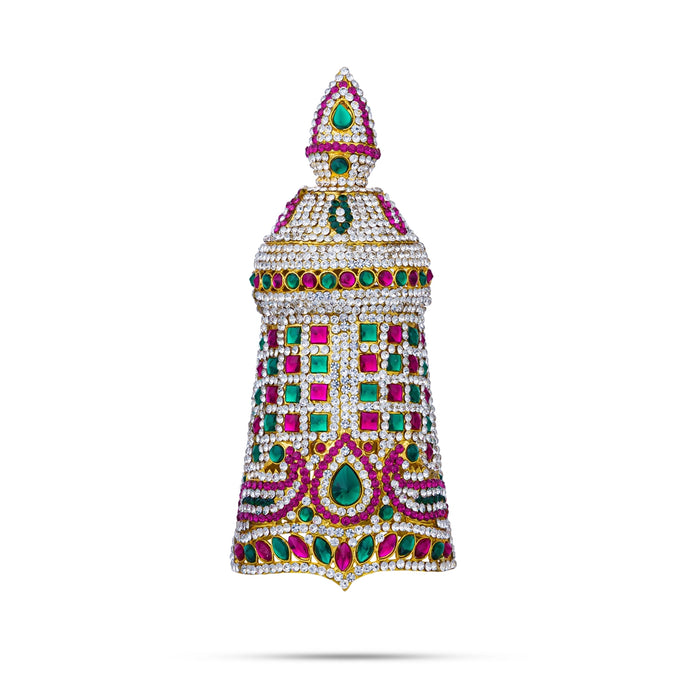 Full Stone Crown - 7 X 3 Inches | Multicolour Stone Kireedam/ Stone Kiridam/ Mukut For Deity Decor - Head & Face Accessories