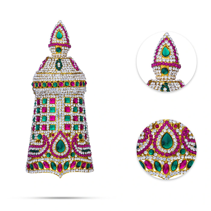 Full Stone Crown - 7 X 3 Inches | Multicolour Stone Kireedam/ Stone Kiridam/ Mukut For Deity Decor - Head & Face Accessories