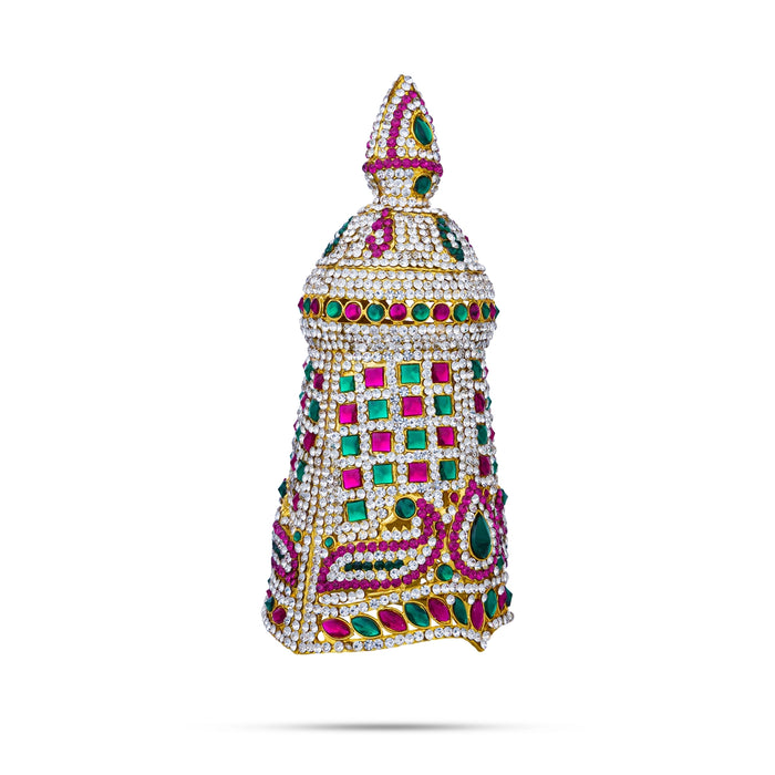 Full Stone Crown - 7 X 3 Inches | Multicolour Stone Kireedam/ Stone Kiridam/ Mukut For Deity Decor - Head & Face Accessories