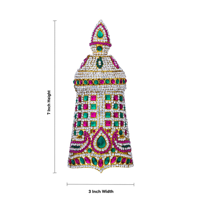 Full Stone Crown - 7 X 3 Inches | Multicolour Stone Kireedam/ Stone Kiridam/ Mukut For Deity Decor - Head & Face Accessories
