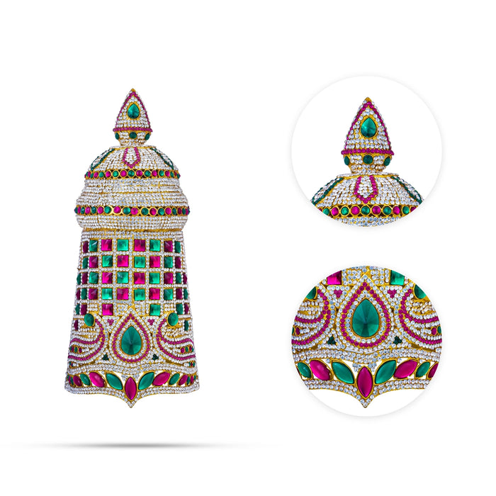 Full Stone Crown - 11 X 5 Inches | Multicolour Stone Kireedam/ Kiridam/ Mukut For Deity Decoration - Head & Face Accessories
