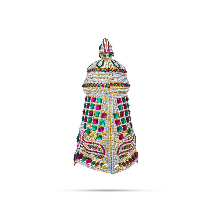 Full Stone Crown - 11 X 5 Inches | Multicolour Stone Kireedam/ Kiridam/ Mukut For Deity Decoration - Head & Face Accessories