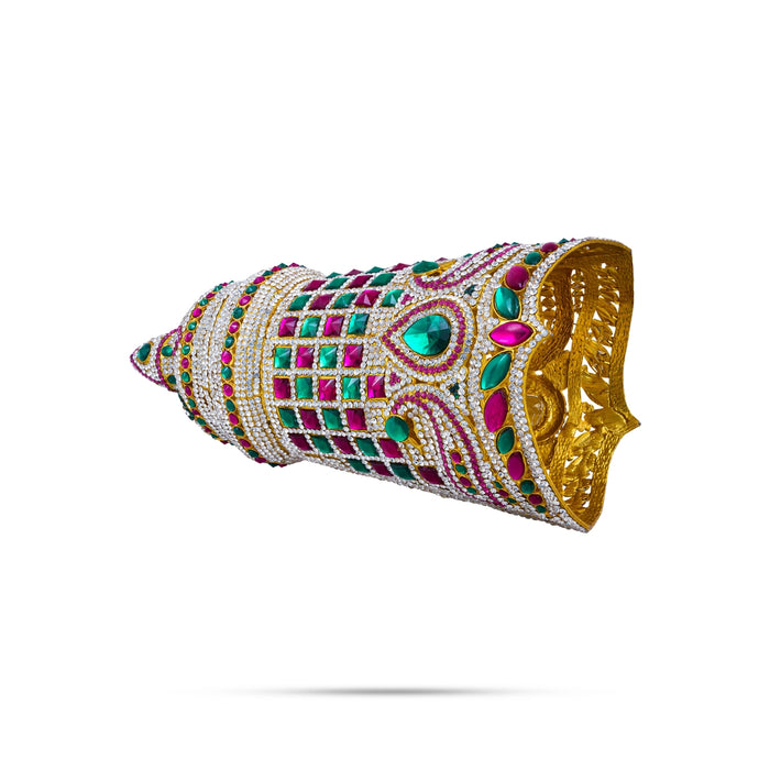 Full Stone Crown - 11 X 5 Inches | Multicolour Stone Kireedam/ Kiridam/ Mukut For Deity Decoration - Head & Face Accessories