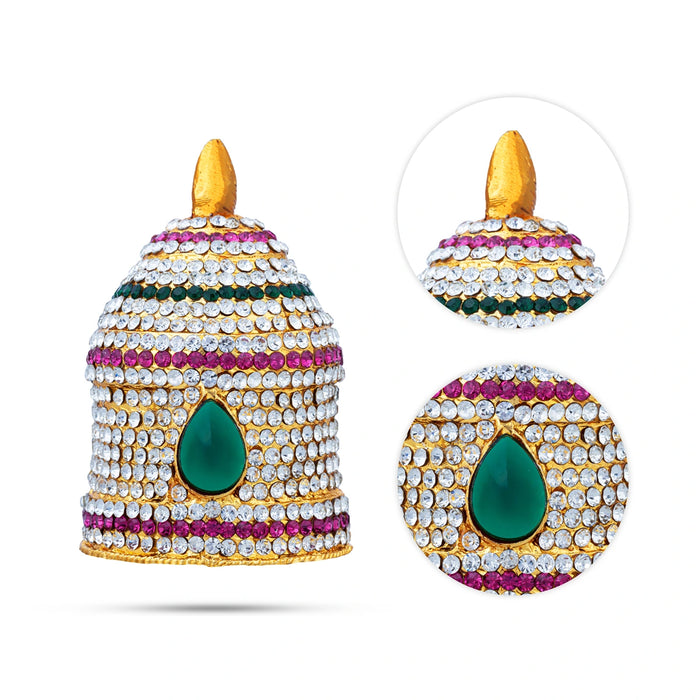 Full Stone Crown - 3 X 2 Inches | Multicolour Stone Kireedam/ Kiridam/ Mukut For Deity Decoration - Head & Face Accessories