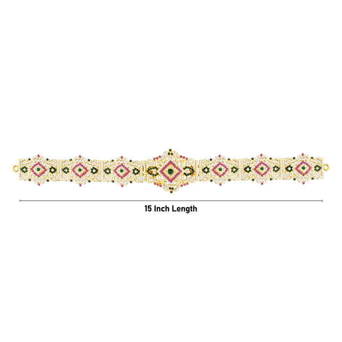 Stone Hip Belt - 3 x 15 Inches | Multicolour Stone Waist Belt/ Stone Jewelry/ Artificial Jewellery for Deity - Waist & Leg Accessories