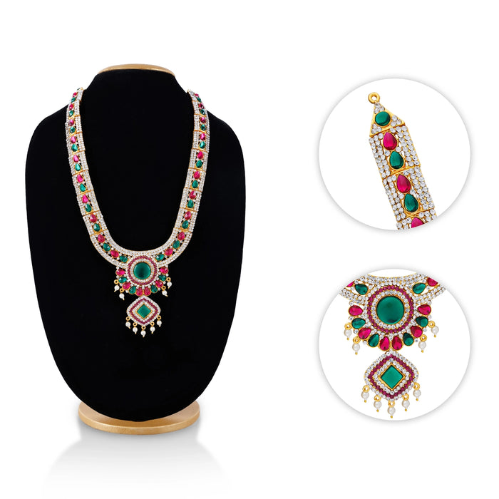 Long Haram - 13.5 Inches | Long Stone Necklace/ Multi Coloured Stone Jewellery for Deity/ Assorted - Neck & Body Accessories