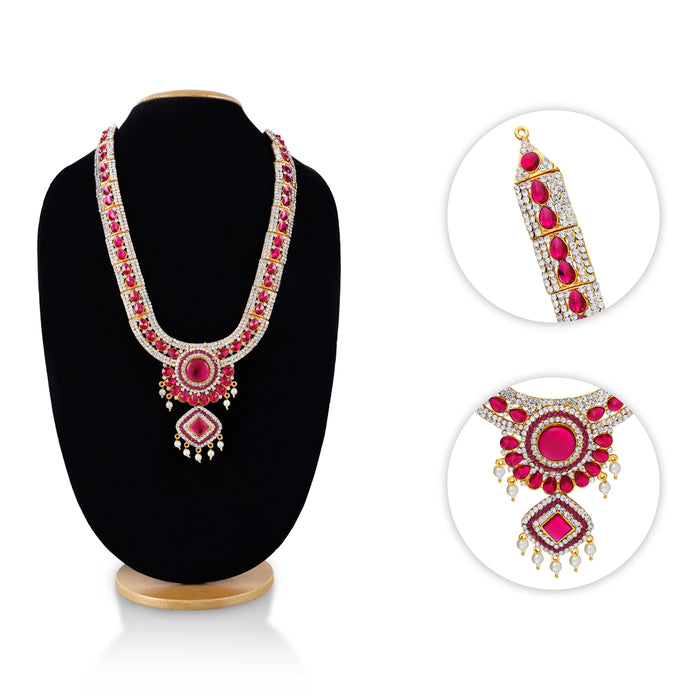 Long Haram - 13.5 Inches | Long Stone Necklace/ Multi Coloured Stone Jewellery for Deity/ Assorted - Neck & Body Accessories