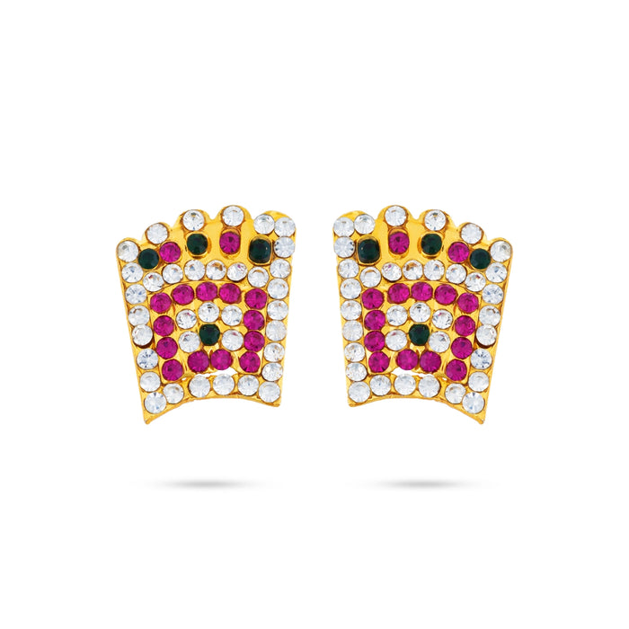 Stone Padham Pair - 1 x 0.75 Inches | Multicoloured Stone Paduka / Stone Leg for Deity Decor