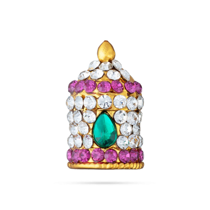 Stone Half Crown - 1 x 0.5 Inches | Stone Kireedam/ Multicolour Stone Mukut for Pooja