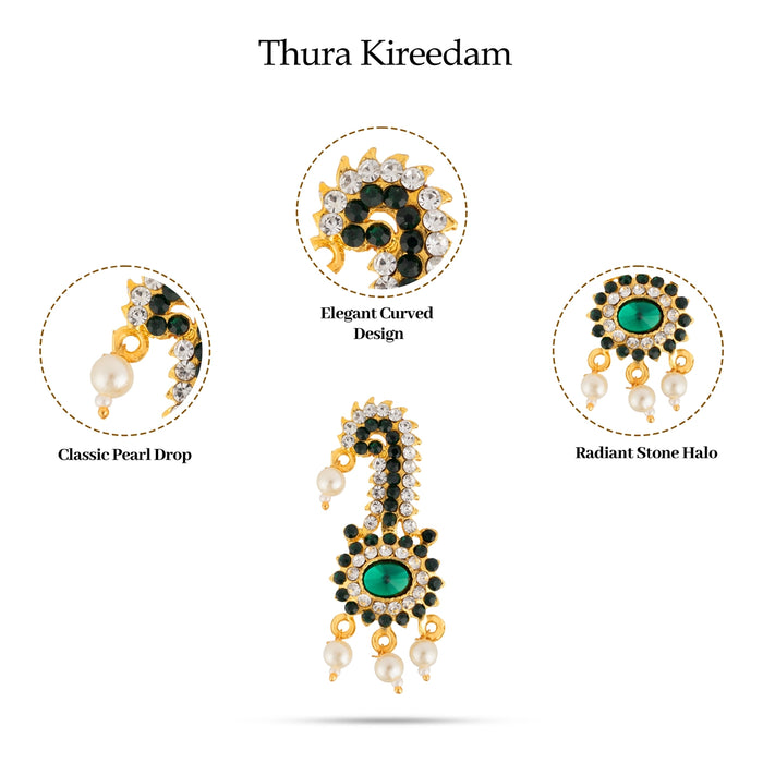 Stone Crown - 2 x 1 Inches | Thura Kireedam/ Multicolour Stone Mukut/ Kiridam for Deity