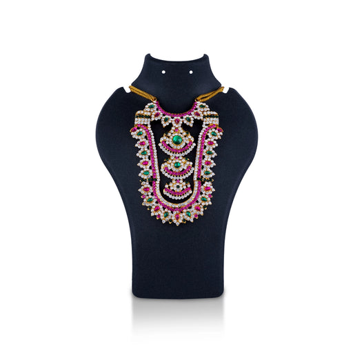 Stone Necklace - 4.5 X 3.25 Inches | Multicolour Stone Jewellery/ Artificial Jewelry For Deity Decor - Neck & Body Accessories