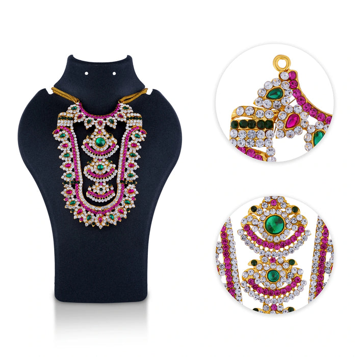 Stone Necklace - 4.5 X 3.25 Inches | Multicolour Stone Jewellery/ Artificial Jewelry For Deity Decor - Neck & Body Accessories