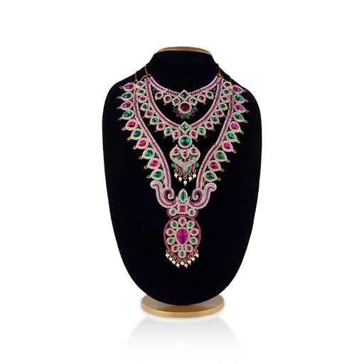 2 Line Stone Necklace & Stone Haram Pair- 13 Inches | Multicolour Stone Jewellery/ Artificial Jewelry For Deity - Neck & Body Accessories