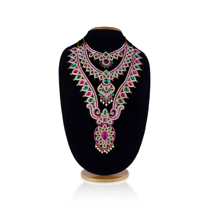 2 Line Stone Necklace & Stone Haram Pair- 13 Inches | Multicolour Stone Jewellery/ Artificial Jewelry For Deity - Neck & Body Accessories