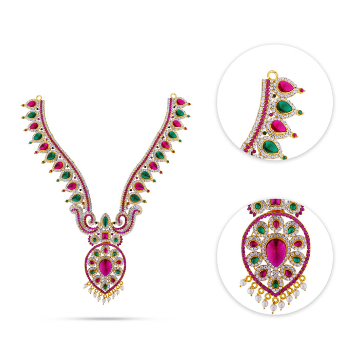 2 Line Stone Necklace & Stone Haram Pair- 13 Inches | Multicolour Stone Jewellery/ Artificial Jewelry For Deity - Neck & Body Accessories