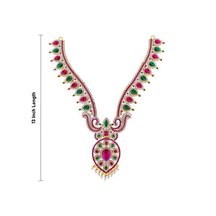 2 Line Stone Necklace & Stone Haram Pair- 13 Inches | Multicolour Stone Jewellery/ Artificial Jewelry For Deity - Neck & Body Accessories