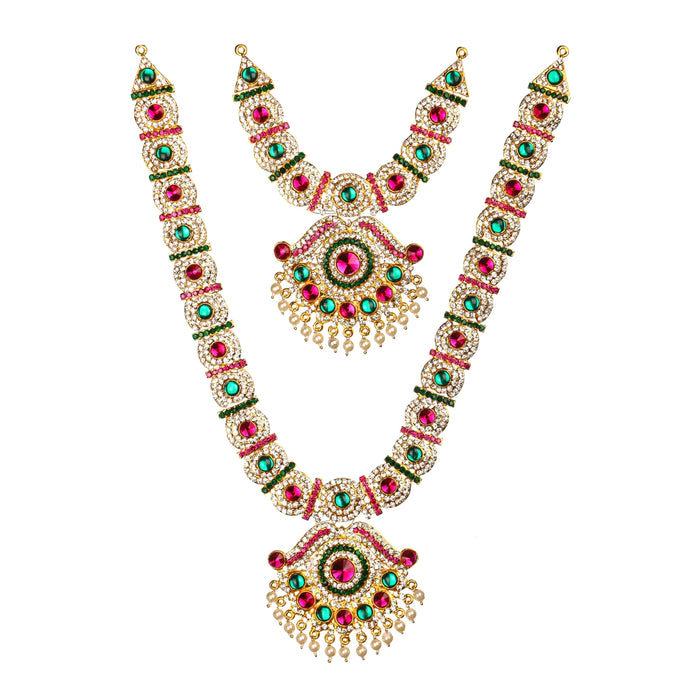 Stone Haram | Multicolour Stone Jewelry/ Deity Necklace/ 2 Step Haram/ Jewellery for Deity - Neck & Body Accessories
