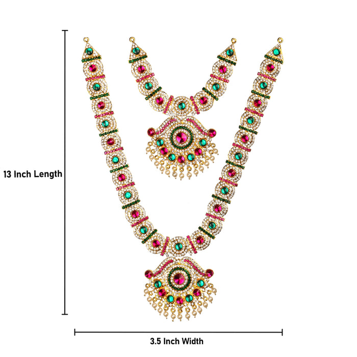 Stone Haram | Multicolour Stone Jewelry/ Deity Necklace/ 2 Step Haram/ Jewellery for Deity - Neck & Body Accessories