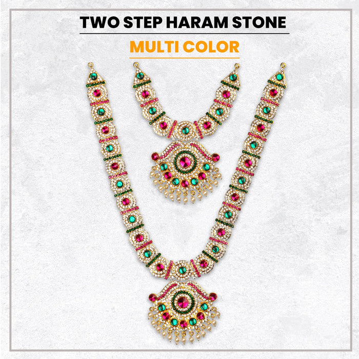 Stone Haram | Multicolour Stone Jewelry/ Deity Necklace/ 2 Step Haram/ Jewellery for Deity - Neck & Body Accessories