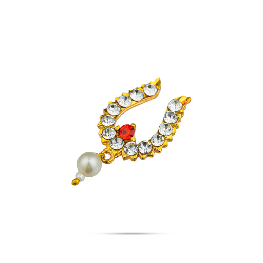 Stone Bullaku Nose Pin - 1.25 X 0.5 Inches | Nose Ring/ Nose Studs/ Mukkera For Deity Decor - Head & Face Accessories