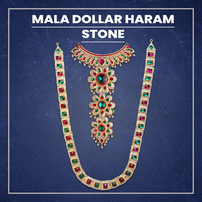 Stone Haram and Necklace Set | Haram Necklace Set/ Multicolour Stone Jewelry/ Jewellery for Deity - Neck & Body Accessories