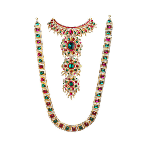 Stone Haram and Necklace Set | Haram Necklace Set/ Multicolour Stone Jewelry/ Jewellery for Deity - Neck & Body Accessories