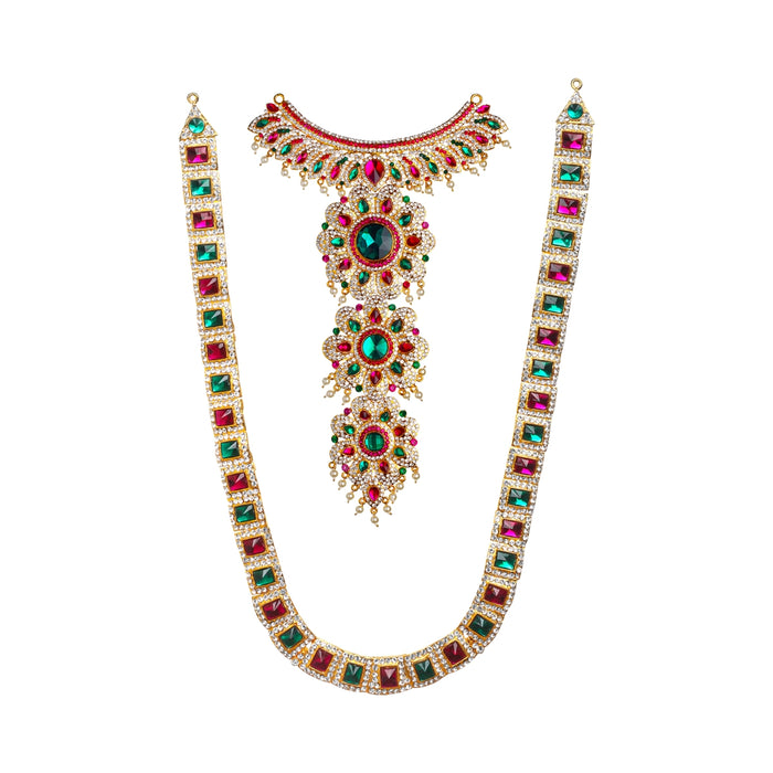 Stone Haram and Necklace Set | Haram Necklace Set/ Multicolour Stone Jewelry/ Jewellery for Deity - Neck & Body Accessories