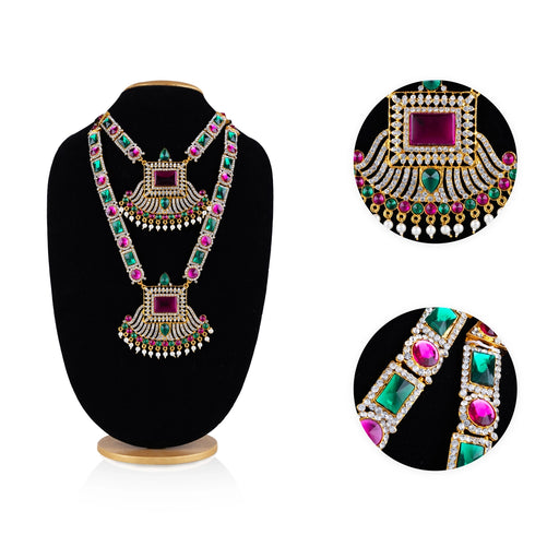 Stone Haram & Stone Necklace Pair - 13 x 4 Inches | Multicolour Stone Jewelry/ Artificial Jewellery for Deity - Neck & Body Accessories