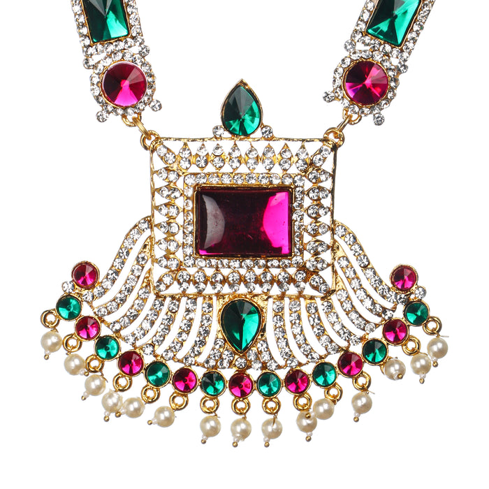 Stone Haram & Stone Necklace Set - 13 x 4 Inches | Multicolour Stone Jewelry/ Jewellery for Deity