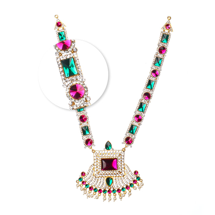 Stone Haram & Stone Necklace Set - 13 x 4 Inches | Multicolour Stone Jewelry/ Jewellery for Deity