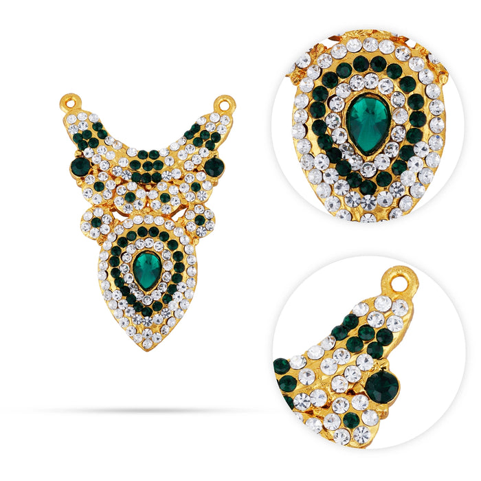 Stone Haram & Stone Necklace Pair - 5 x 2 Inches | White & Green Stone Jewelry/ Artificial Jewellery for Deity - Neck & Body Accessories