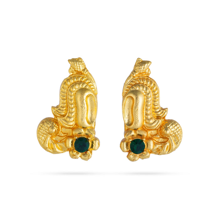 Earring Pair - 0.25 x 1.25 Inches | Gold Polish Studs/ Single Stone Earrings/ Ear Ring for Deity