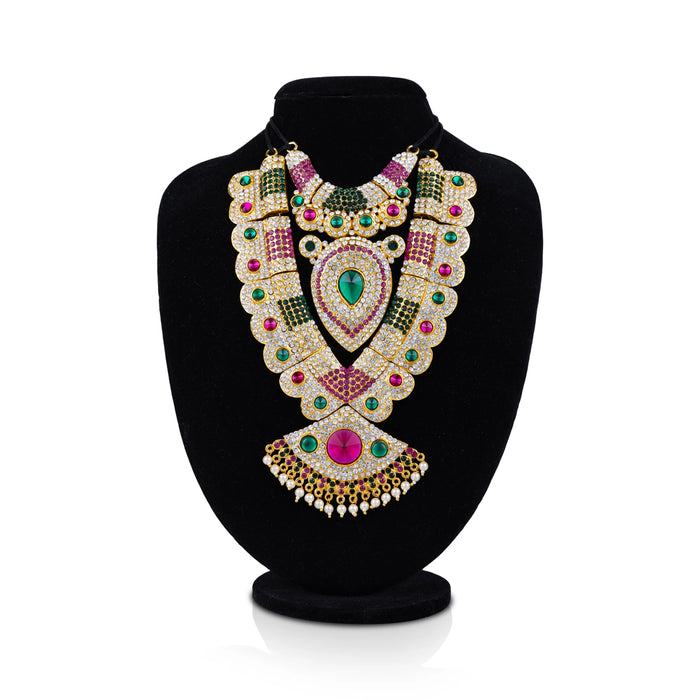 Stone Haram & Stone Necklace Pair - 8 x 5 Inches | Beads & Multicolour Stone Jewelry/ Artificial Jewellery for Deity - Neck & Body Accessories