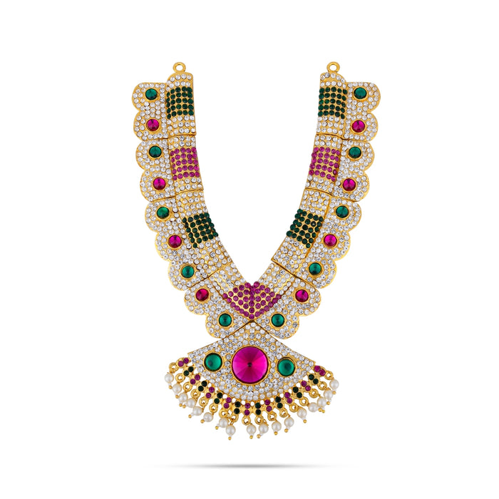 Stone Haram & Stone Necklace Pair - 8 x 5 Inches | Beads & Multicolour Stone Jewelry/ Artificial Jewellery for Deity - Neck & Body Accessories