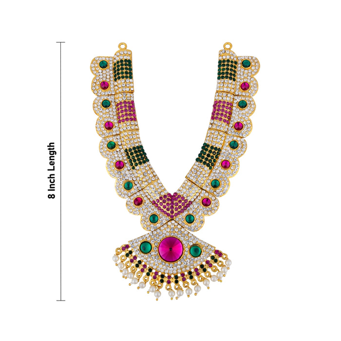 Stone Haram & Stone Necklace Pair - 8 x 5 Inches | Beads & Multicolour Stone Jewelry/ Artificial Jewellery for Deity - Neck & Body Accessories