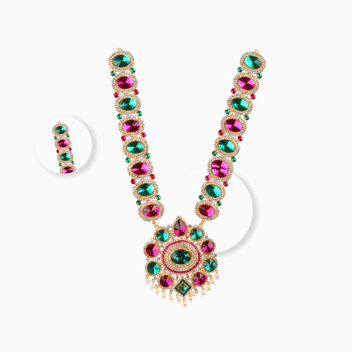 Stone Haram - 15 x 4 Inches | Haram/ Multicolour Stone Jewelry/ Stone Jewellery for Deity - Neck & Body Accessories