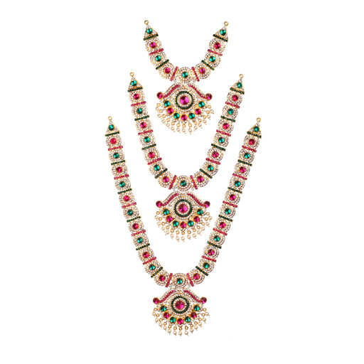 Necklace Haram Set - 15 x 6 Inches| Three Step Necklace/ MultiColour Stone Jewellery for Deity - Neck & Body Accessories