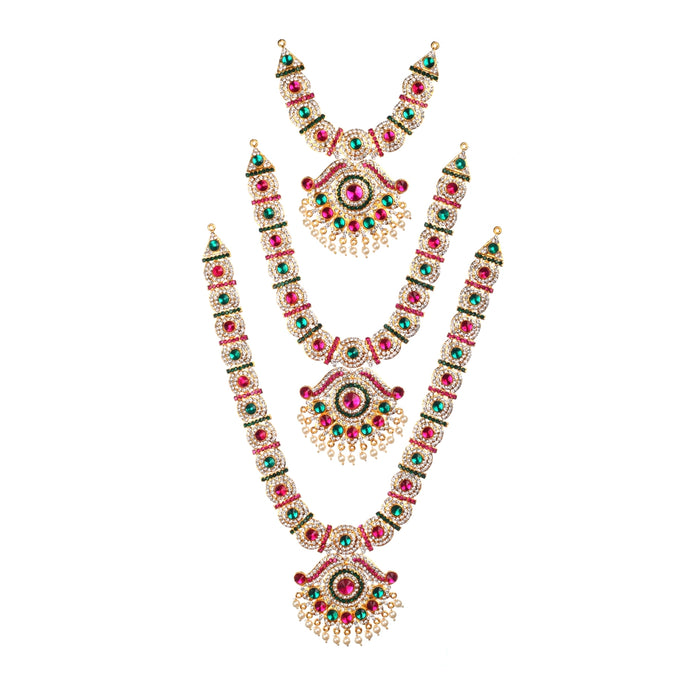 Necklace Haram Set - 15 x 6 Inches| Three Step Necklace/ MultiColour Stone Jewellery for Deity - Neck & Body Accessories