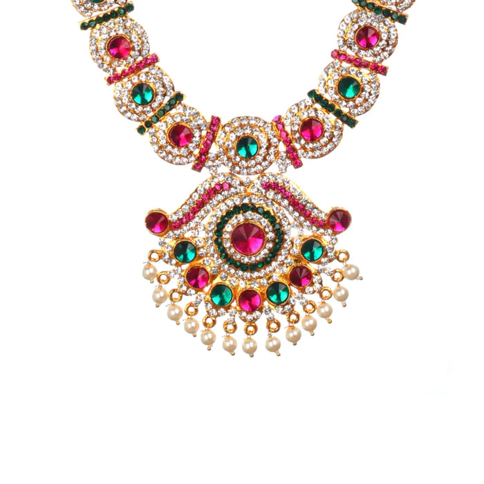 Necklace Haram Set - 15 x 6 Inches| Three Step Necklace/ MultiColour Stone Jewellery for Deity
