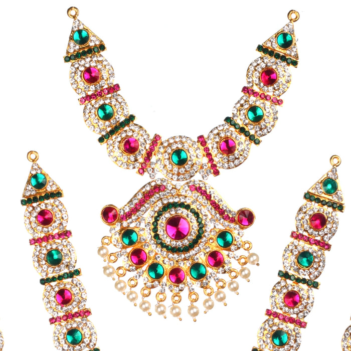 Necklace Haram Set - 15 x 6 Inches| Three Step Necklace/ MultiColour Stone Jewellery for Deity - Neck & Body Accessories