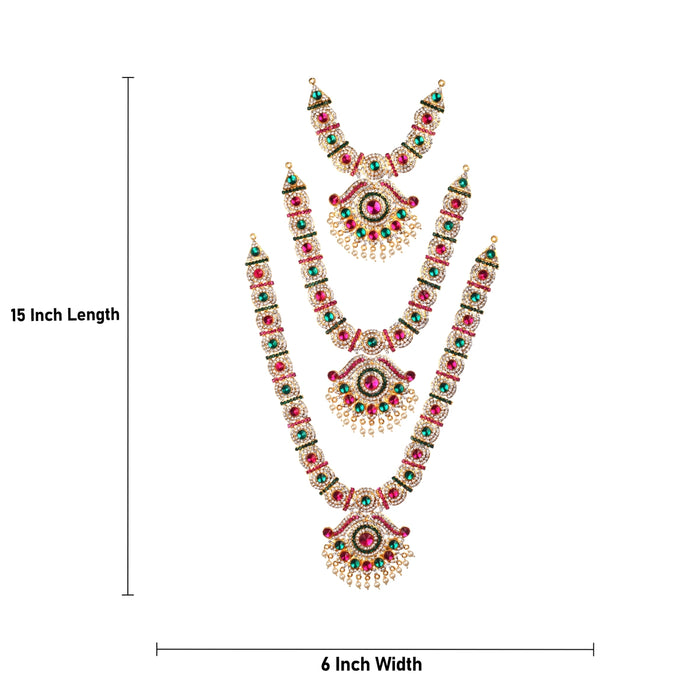 Necklace Haram Set - 15 x 6 Inches| Three Step Necklace/ MultiColour Stone Jewellery for Deity - Neck & Body Accessories