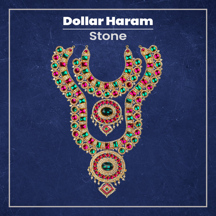 Stone Haram and Necklace Set - 16 x 10 Inches | Haram Necklace Set/ Multicolour Stone Jewelry/ Jewellery for Deity