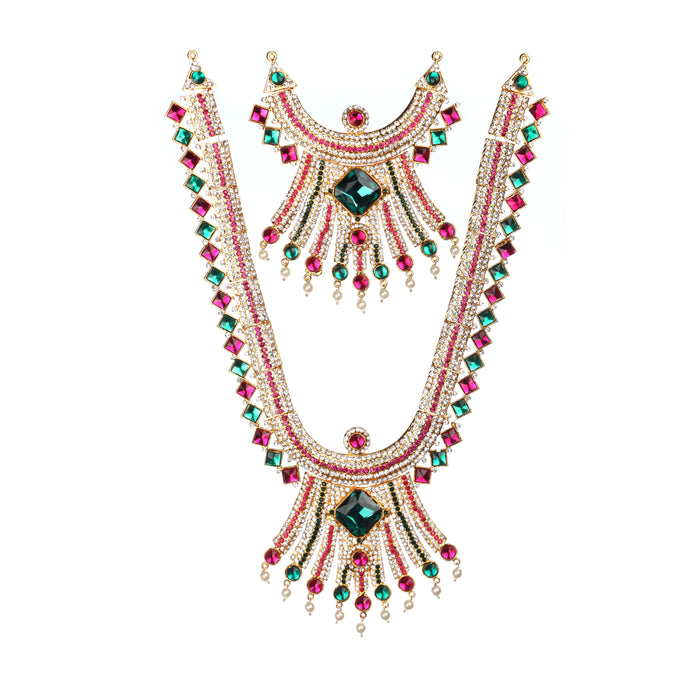 Stone Haram & Stone Necklace Set - 13 x 6 Inches | Multicolour Stone Jewelry/ Jewellery for Deity
