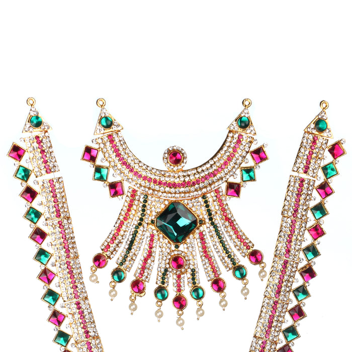Stone Haram & Stone Necklace Set - 13 x 6 Inches | Multicolour Stone Jewelry/ Jewellery for Deity