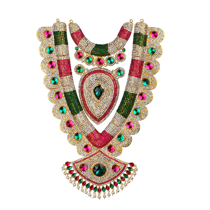 Stone Haram & Stone Necklace Set - 15 x 10 Inches | Multicolour Stone Jewelry/ Jewellery for Deity