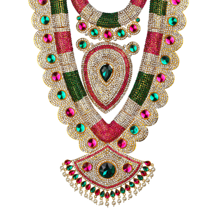 Stone Haram & Stone Necklace Set - 15 x 10 Inches | Multicolour Stone Jewelry/ Jewellery for Deity