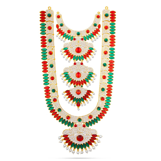 Stone Haram & Stone Necklace Set - 15 x 10 Inches | Multicolour Stone Jewelry/ Jewellery for Deity - Neck & Body Accessories